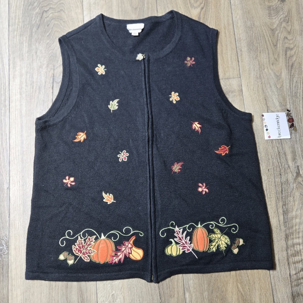 Breckenridge Zip Sweater Vest Women Small XL Patch Halloween Fall Leaves Autumn‎